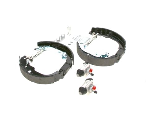 Image of Bosch KS4703 Kit Super Pro - Rear drum brake kit - 1 pre-assembled set, 2 wheel brake cylinders, 4 brake shoes