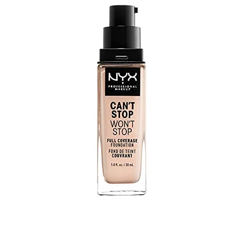 Image of NYX Professional Makeup 24 Hour Full Coverage Lightweight Foundation, Can't Stop Won't Stop, Long Lasting, Waterproof, Vegan Formula, Matte Finish, Shade: Light porcelain