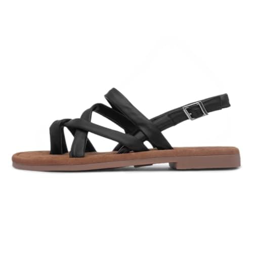 Image of Hush Puppies Hope Womens Black Leather Flat Sandal - Size 4 UK - Black