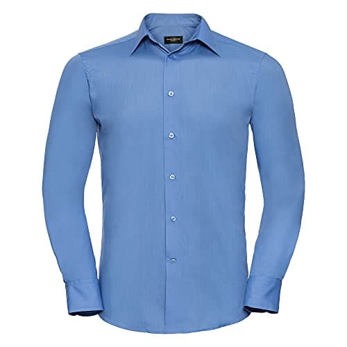 Image of Russell Collection Mens Long Sleeve Poly Cotton Easy Care Tailored Poplin Shirt (L) (Corporate Blue)