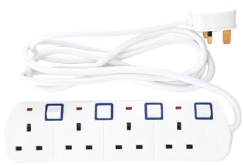 Image of Powermaster Switched Extension Lead 4-Gang – 2m, 13A with Neon Power Indicator & Individual Switches for Each Socket, 230V (341158)