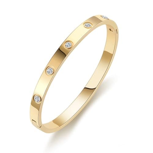 Image of RUIQUAN 18K Gold Plated Love Friendship Bracelet Crystal Bangle Cuff Best Gifts for Mother's Day Valentine's Day Wedding Couples and Birthdays