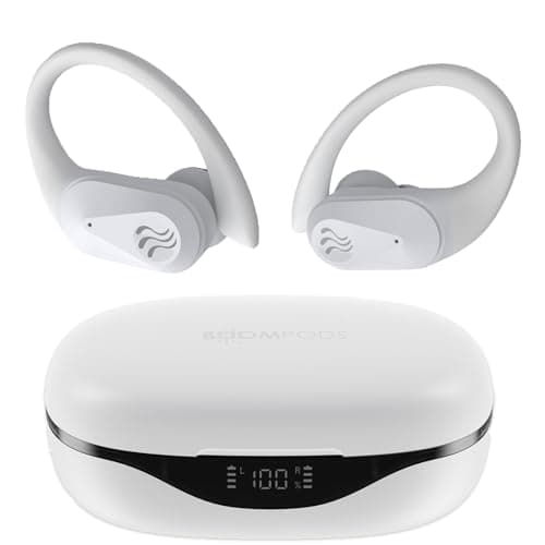 Image of Boompods SportPods Ocean Sustainable Wireless Earbuds - Sweatproof Bluetooth Headphones for Running & Gym, Ocean-Plastic Ear Buds with Sport Hooks, 25+ Hours Playtime & ENC Microphone, White