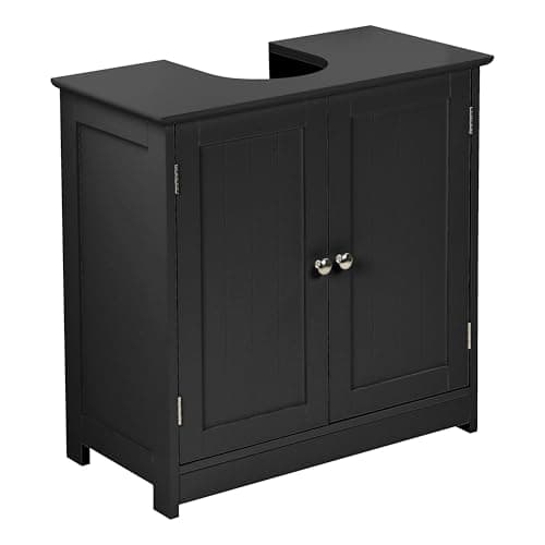 Image of Taylor & Brown Under Sink Bathroom Cabinet Storage Cupboard Organiser Free Standing Wooden Sink Storage Unit Basin with Shelf, Black 60cm x 30cm x 60cm