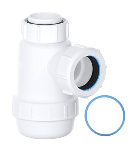 Image of PlumbEZ Shallow Bottle Trap 32mm 1-1/4" with Anti-Slip Ring, Space Saving 38mm Seal Kitchen Sink Waste Kit, BS EN274-1 Compliant Urinal Bottle Sink Trap.
