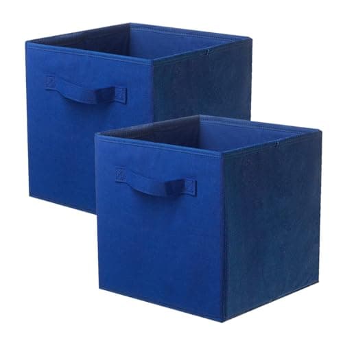 Image of PowerKing Fabric Storage Box Organiser, 2-Piece Foldable Storage Cube Storage Box in Cube Shape – Blue