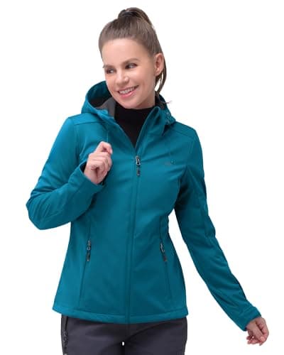 Image of 33,000ft Women's Softshell Jacket Waterproof Windproof Coat Functional Lightweight Windbreaker Ladies Breathable Outdoor Jacket with Hood for Running, Cycling, Hiking, Dodge Blue DE40/UK14