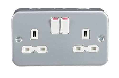 Image of Knightsbridge MR9000 Metal Clad 13A 2 Gang DP Switched Socket, Grey, 45.0 mm*81.5 mm*142.0 mm