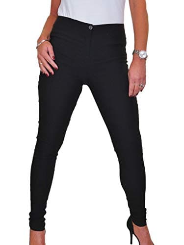 Image of icecoolfashion Women's High Rise Skinny Leg Trousers Stretch Bengaline Fabric Ladies Office and School Pants Full Length Black 4-18 (10)