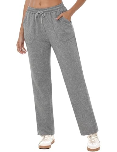 Image of Crewhpo Womens Joggers Tracksuit Bottoms Drawstring Jogging Bottoms Straight Leg Sweatpants Lounge Pants Sports Trousers with Pockets Grey