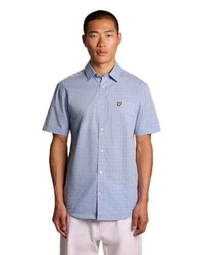 Image of Lyle & Scott SS Woven Shirts Short Sleeve Grid Check Shirt W444 Chalk Blue, XL