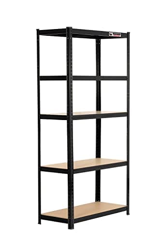 Image of Rhino Racking – Heavy Duty Garage Shelving Unit – Black - 5 Tier Storage Shelves – 180x90x40cm – 200kg Load Weight Per Unit – 1000kg Per Unit – Shed Shelving
