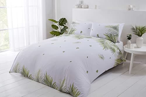 Image of Rapport Home Tropics Palm Tree Leaves Reversible Duvet Cover Set Bedding Set (Double, Green)
