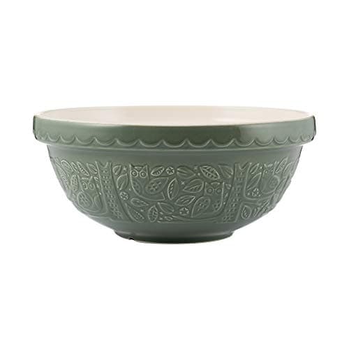Image of Mason Cash in The Forest Owl Mixing Bowl 4 Litre | 26cm Dark Green S18 Stoneware Bowl for Bread, Cake, Cookie, Pastry & Pudding Mixes, Embossed Woodland Design