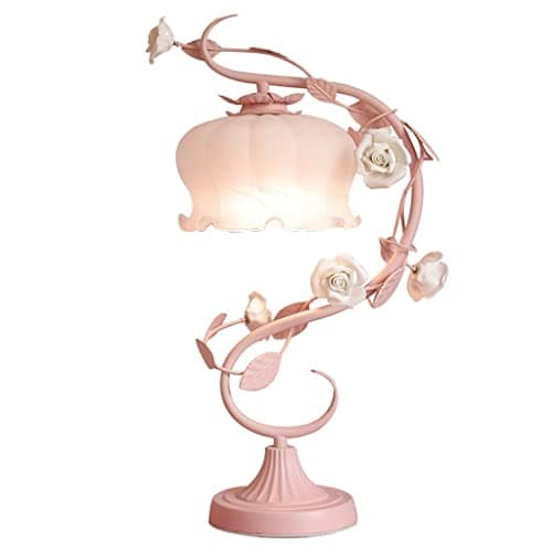 Image of Romantic Rose Table Lamp with Glass Lamp Shade，Home Decorative Bedroom Bedside Desk Lamp for Girls Room