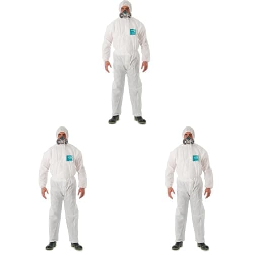 Image of Ansell AlphaTec 1800 Model 111, Hooded Coverall, Chemical Resistant Body Suit for Industrial, Biohazard and DIY Applications, PPE Men Women, Reusable White, Size L (1 Unit)