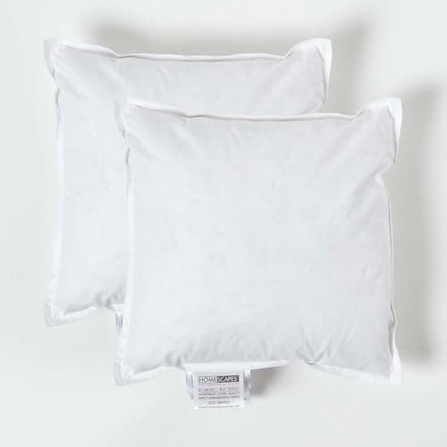 Image of HOMESCAPES 2 Pack Luxury Duck Feather Cushion Inserts 35cm x 35cm (14 x 14”) Perfect Bounce Back and Down-Proof Cover Generously Filled Inner Pads Filler, Hypoallergenic RDS Certified Machine Washable