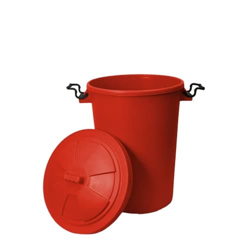 Image of M1SS Red 50L Litre Large Heavy-Duty Weather Resistant and Food Grade Plastic Dustbin Trash Can Garbage Bin With 2 Clip Locking Lid for Indoor Outdoor Waterproof Storage Container of Animal Feed