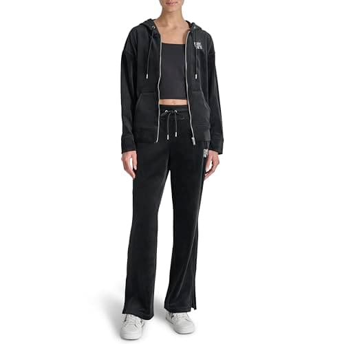 Image of DKNY Women's Rhinestone Logo Full Zip Hoodie Jacket, black, M