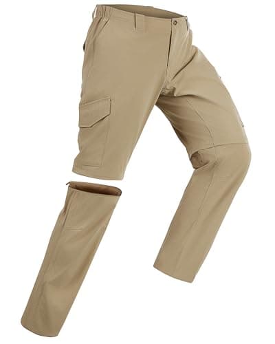 Image of 33,000ft Men's Zip-Off Hiking Trousers Quick Dry Stretch Walking Pants Convertible into Shorts Lightweight Cargo Trousers for Camping, Fishing, Travelling, Light Brown 34W / 32L