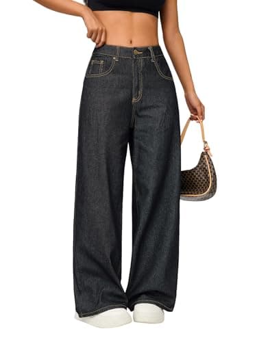 Image of OYICAI Womens Wide Leg Baggy Jeans Loose Straight Denim Pants Y2k 90s Vintage Hip Hop Trousers Streetwear Retro Casual 2000s Oversized Skater,D11 Black,M