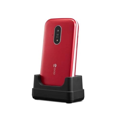 Image of Doro 6820 4G Unlocked Flip Mobile Phone for Seniors with Talking Number Keys, 2MP Camera, Assistance Button and Charging Cradle [UK and Irish Version] - RED/WHITE