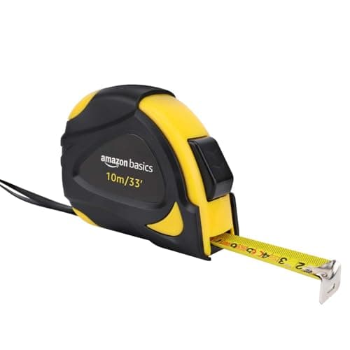 Image of Amazon Basics Self-Locking Tape Measure, Metric Scale, MID Accuracy, 10 m (1-Pack), Black, Yellow