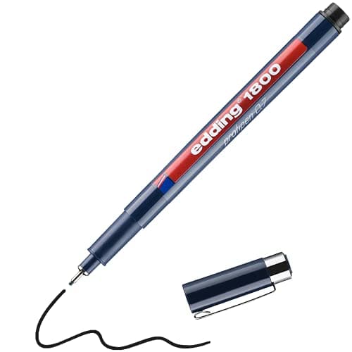 Image of edding 1800 profipen - black - 1 pen - line width 0.7 mm - fineliner pen for precise writing, sketching and technical drawing - fine, metal-encased nib - suitable for use with rulers and stencils