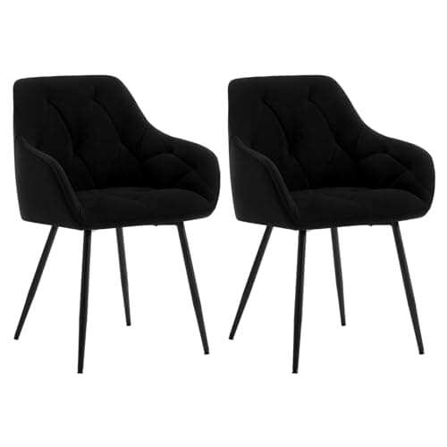 Image of WOLTU Set of 2 Dining Chairs Kitchen Chairs Upholstered Living Room Chair with Backrest, Armrests, Metal Legs, Ergonomic Chair for Lounge, Office, Dressing Table, Velvet, Black