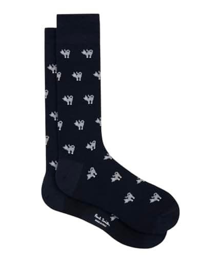 Image of Paul Smith Navy Blue Karim Grey Cat Socks. One Size