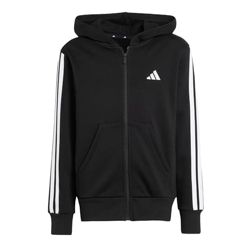 Image of adidas Unisex Kids ESSENTIALS FULL ZIP HOODIE, Black/White, 13-14 Years