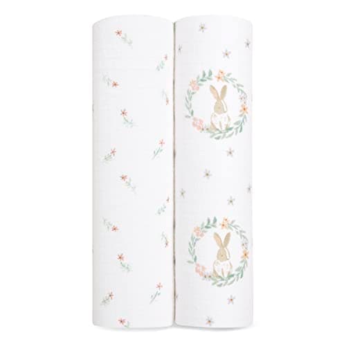Image of aden + anais™ essentials cotton muslin 2 pack swaddle blanket elephant circus (Blushing bunnies)