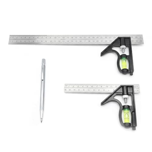 Image of Metal Combination Square Set 150mm and 300mm Adjustable Square with Silver Scribe Pen, Heavy Duty Precision Metric Set Square Carpentry Tool Compatible with Expert Woodworking and Home Improvement