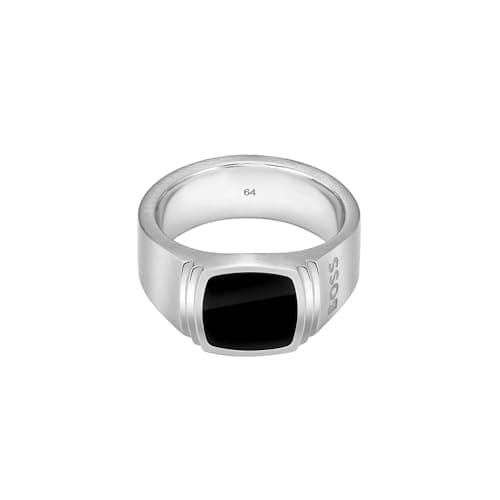 Image of BOSS Jewelry Men's ODELL Collection Ring in Stainless Steel with Black Onyx - 1580652M