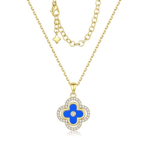 Image of Turandoss Gold Necklaces for Women, 14K Gold Plated Cubic Zirconia Clover Neckalce Dainty Flower Four Leaf Clover Pendant Neckalce Adjustable Gold Chain Fashion Jewellery Gifts for Women