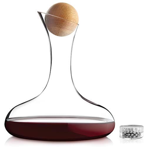 Image of Andrew James Wine Decanter Set with Aerator Filter – 1.8L Glass Decanter for Wine with Solid Oak Stopper, Pourer & Stainless-Steel Cleaning Balls – Red Wine Carafes Gift Set for Wine Lovers
