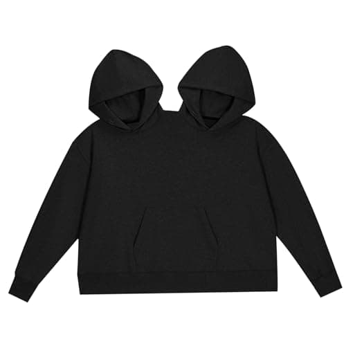 Image of Wedhapy Couple Hoodies,Extra Large Intimate Hooded Sweatshirt for 2 Persons, Loose Fit Long Sleeve Matching Hoodies Pullover with Pocket, Two Person Hoodie for Couples Black