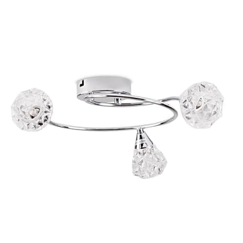 Image of MiniSun | Modern 3 Way Polished Chrome Swirl Arm Ceiling Light with Clear Diamond Jewel Shades | Pendant Lights, Home Décor & Improvement Essential | Mains Wired