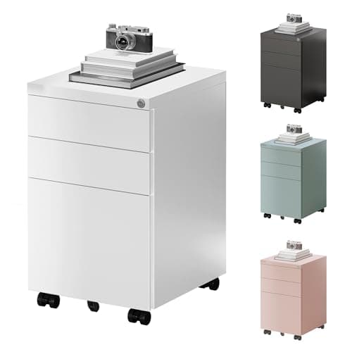 Image of FLEXISPOT Mobile Cabinet with 3 Drawers, Filing Cabinet on Wheels, Office Drawer Unit with Lock and Anti-Tip, Under Desk Storage Drawer for Home or Office, White