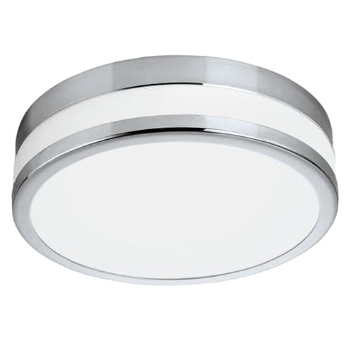 Image of Eglo Bathroom Ceiling Light Fixture LED Palermo, Flush Mount lamp, Frosted Glass and White Steel, Chrome, Ø: 22.5 cm, IP44