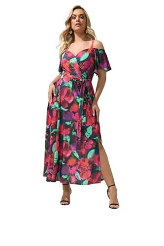 Image of Yours London Curve Red & Purple Abstract Floral Print Maxi Dress - Women's - Plus Size Curve