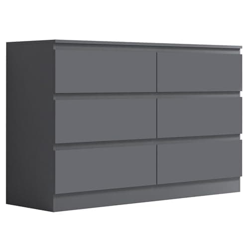 Image of FWStyle Matt Dark Grey Modern Bedroom Furniture Chest of Drawers, Wide 6 Drawer Chest - H77 X W110 X D40cm