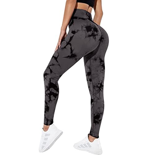 Image of Litthing Tie Dye Yoga Leggings Seamless High Waisted Yoga Pants Tummy Control Butt Lifting Gym Leggings Workout Sports Tights for Gym Outdoor Grey
