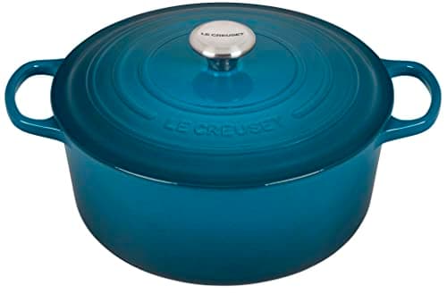 Image of Le Creuset Signature Enamelled Cast Iron Round Casserole Dish With Lid, 28 cm, 6.7 Litre, Deep Teal, 21177286422430
