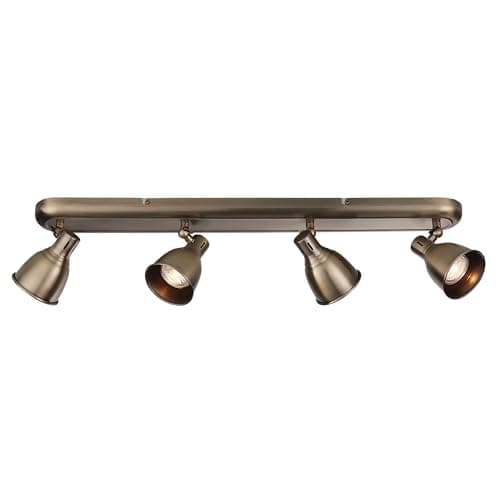 Image of National Lighting Weston 4 Light GU10 Spotlight Bar 650mm - Antique Brass Finish Adjustable Ceiling Light for Living Room, Kitchen, or Hallway - Four Rotating Heads Compatible with LED Bulbs
