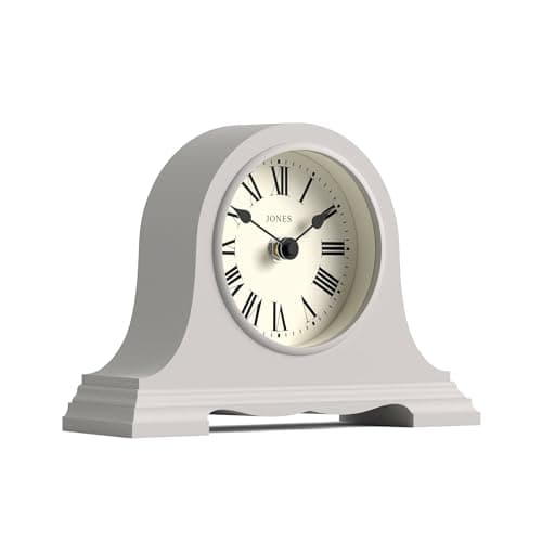Image of Jones Clocks® Speakeasy small mantel clock | Classic Napoleon’s hat design | Grey | Roman numerals |Traditional style for desk, table, shelf or bedside