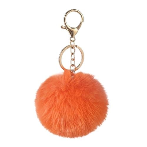 Image of 8cm Genuine Real Rex Rabbit Ball, Pom Pom Fluffy Keyring, Soft Plush Charm Ring, Faux Balls Bag Pendant Keychain Decoration(Orange)