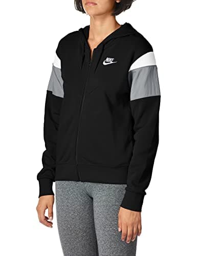 Image of Nike W Nsw HRTG Hoodie Fz Flc Sweatshirt - Black/smoke Grey/White/X-Large