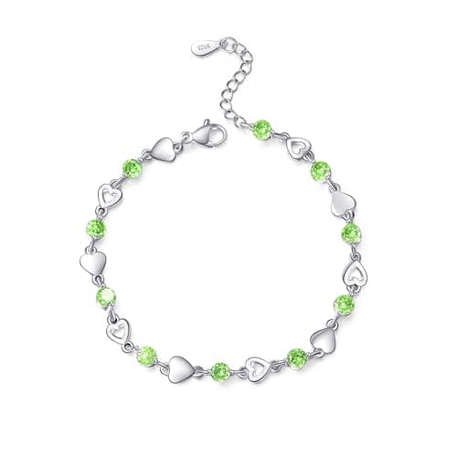 Image of EXGOX Sterling Silver Bracelet for Women Dainty 925 Silver Heart Bracelet Shiny Crystal Diamond Adjustable Love Heart Gifts for Women