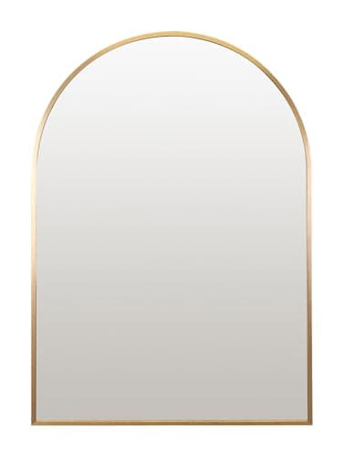 Image of Select Mirrors Oslo Wall Mirror - Modern Style Aluminium Bathroom Mirror - Arch Living Room Decor - 4mm HD Glass Mirror - Bathroom Wall Decor with Aluminium Frame - 60x80cm - Gold